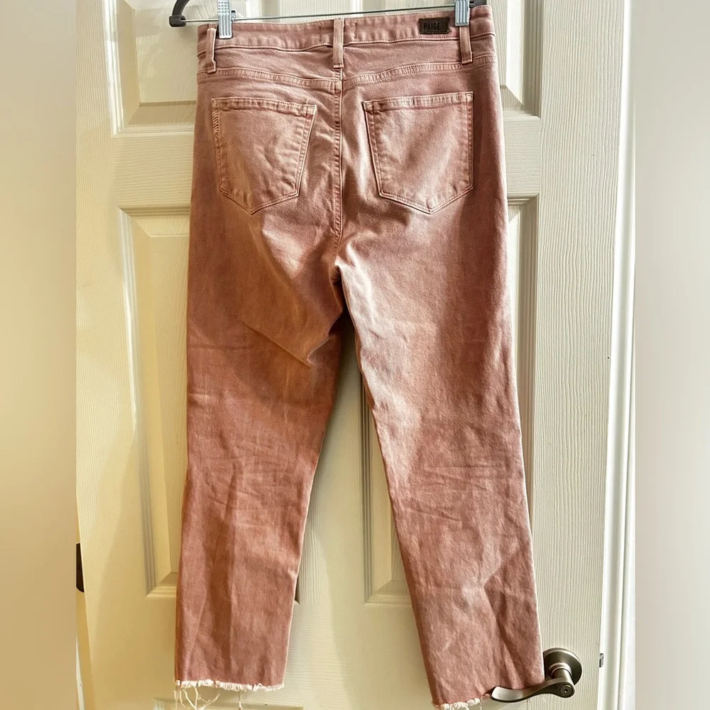 Paige Hoxton Blush Pink Jeans Straight Leg Ankle Stretchy Raw Crop Ankle Size 30